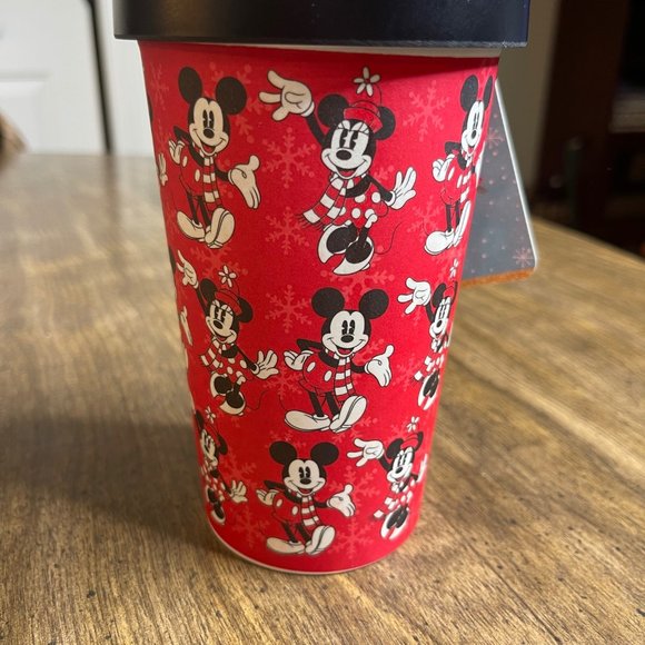 Disney Christmas Mickey and Minnie Mouse Bamboo Travel Mug, Red, Holiday NEW - Picture 2 of 11